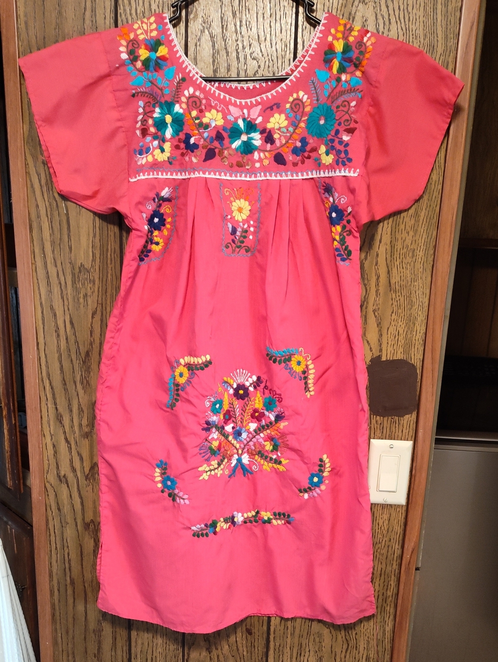 Girls' Pink Embroidered Mexican-Style Dress
